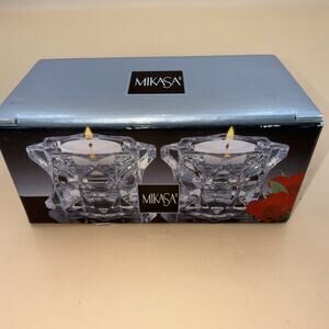 Mikasa Sparkling Star Votive Candle Holders Pair QQ227 UNUSED OPEN BOX